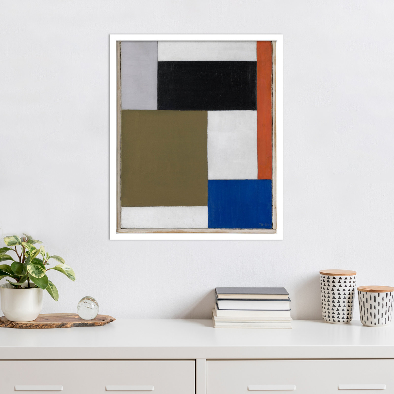 Composition by Theo Van Doesburg, White Paper Framed, 13" H x 11" W
