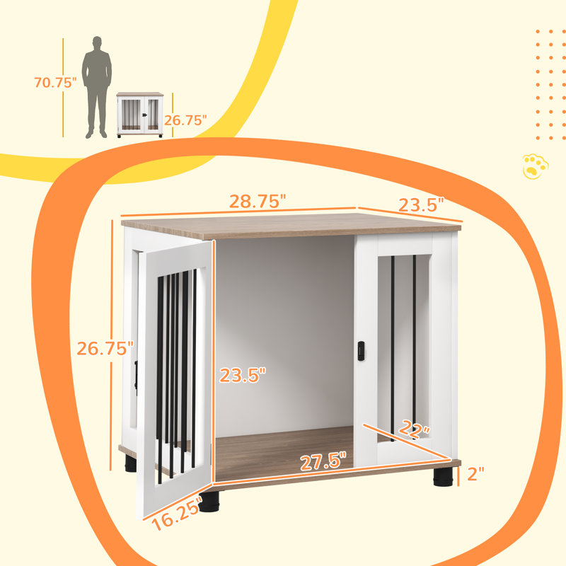 Dog Crate Furniture, Side Table Indoor Dog Kennel, End Table With Lockable Door For Small And Medium Dogs, Walnut Brown
