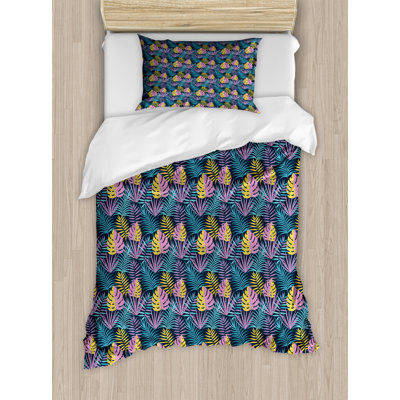 Ambesonne Tropical Duvet Cover Set, Colorful and Exotic Leaf, Twin, Multicolor -  nev_81345_twin