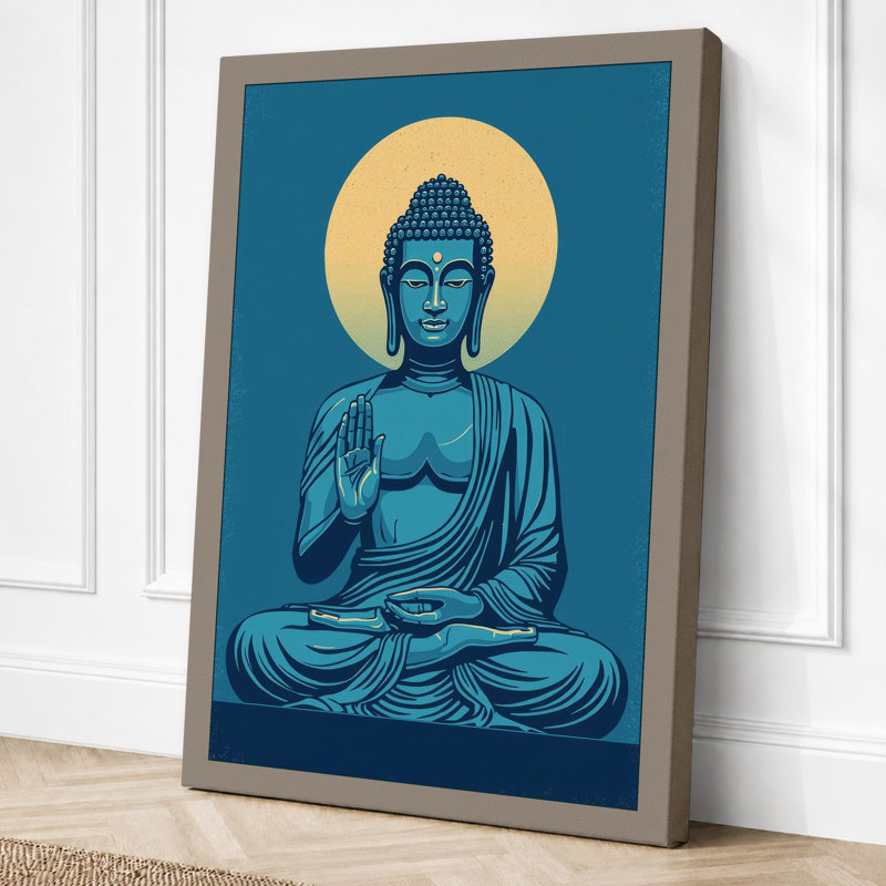 Meditation Buddha Japandi - Wrapped Canvas, 18x12 - 45.7 x 30.5 cm, Taupe Border