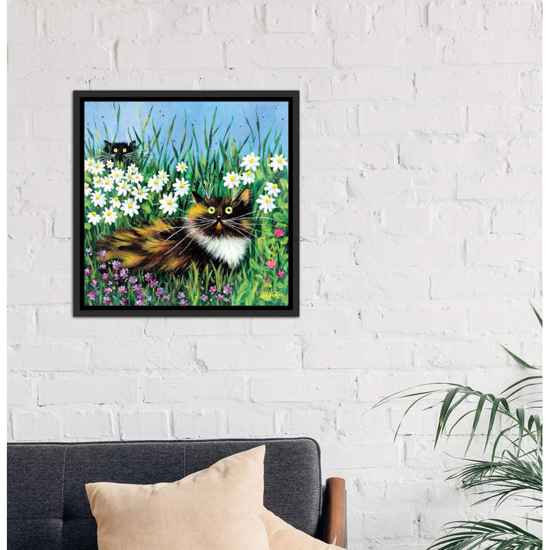 «Flower Prowler» par Kim Haskins - impression d'art graphique, H 26 po x l 26 po x P 1,5 po, Toile avec cadre noir