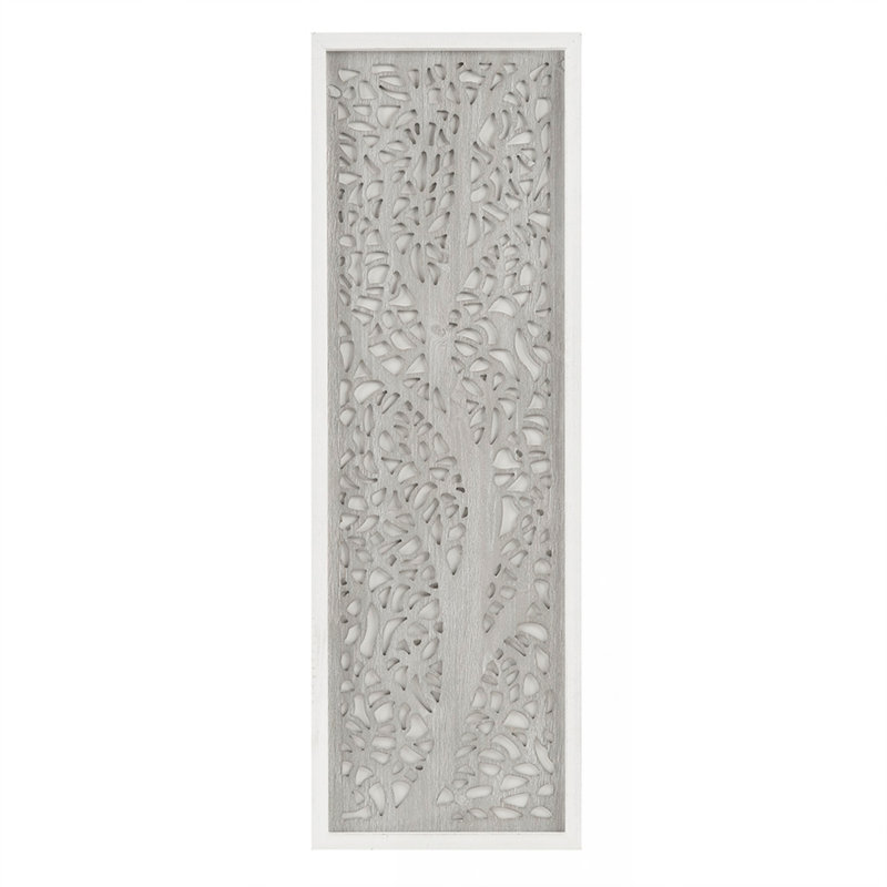 Laser Cut Tree Framed Panel Wall Decor, Gray