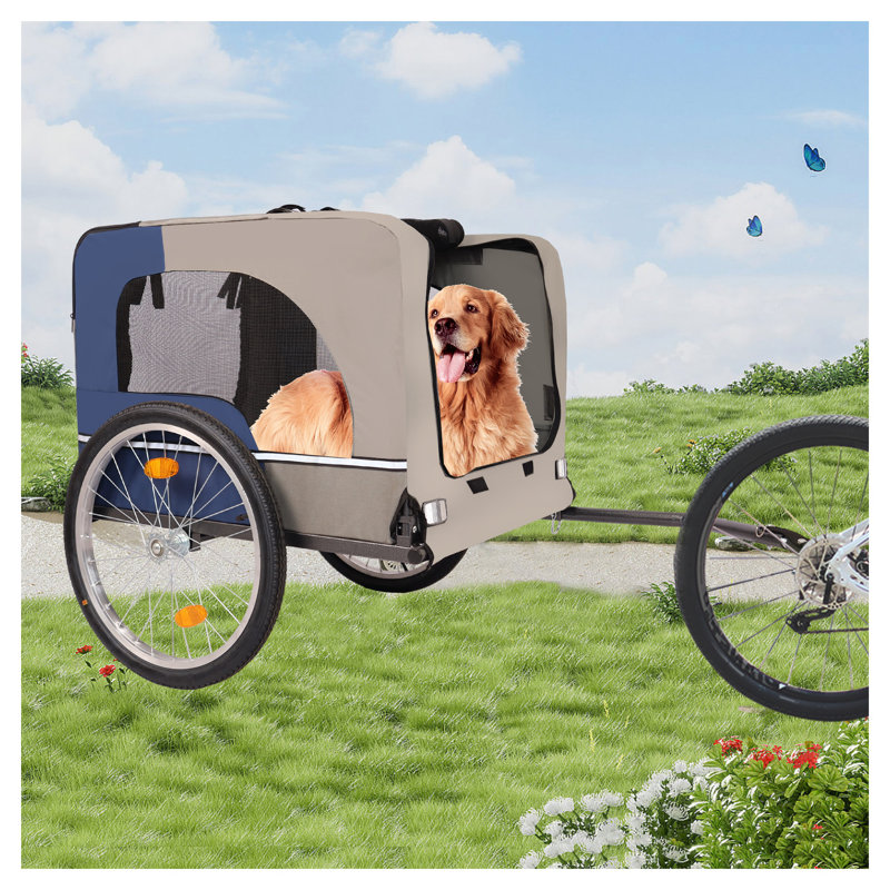 Dog Bike Trailer - Folding Pet Bicycle Trailer with 20 Inch Wheels, 2 Entrances, Safety Flag for Easy Transport & Storage