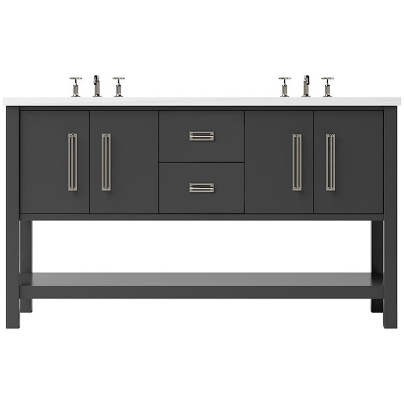 Meuble-lavabo double Kiawah, Noir cassé, Nickel satiné, 60"