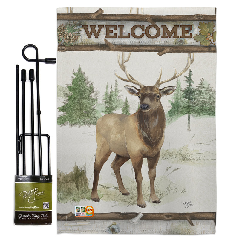 Ensemble de 2 faces 1,5 x 1,1 pi., "welcome cerf nature"