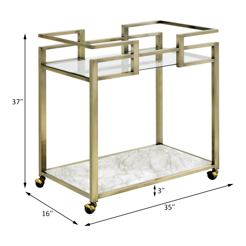 Neilo Rectangular Bar Cart in Clear and Wire Brass