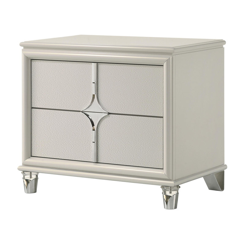 Table de chevet 2 tiroirs blanc perle