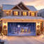 Murale de porte de garage de Noël avec scène de chalet enneigé