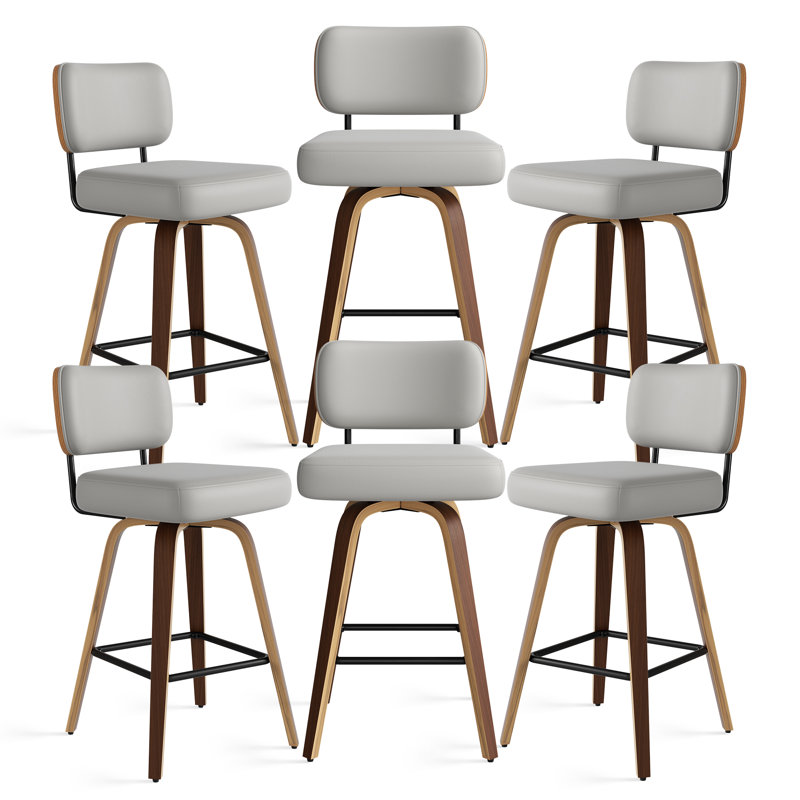 Tabouret pivotant rembourré à hauteur de bar, 6, Gris clair