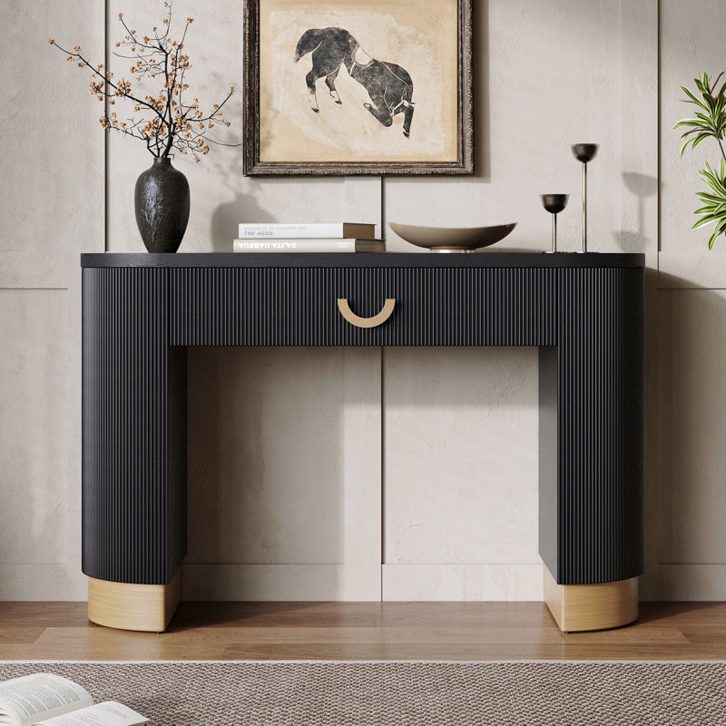 Modern Console Table With Vertical Ribbed Design - Compact Storage Functional Drawer