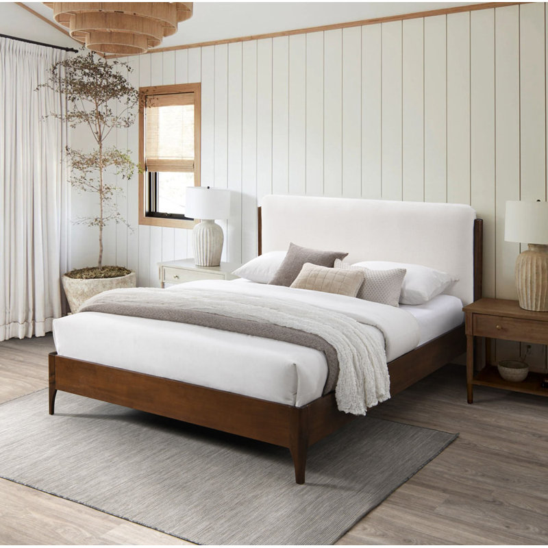 Solacina Wood Frame Bed, Ivory/Walnut, RV King