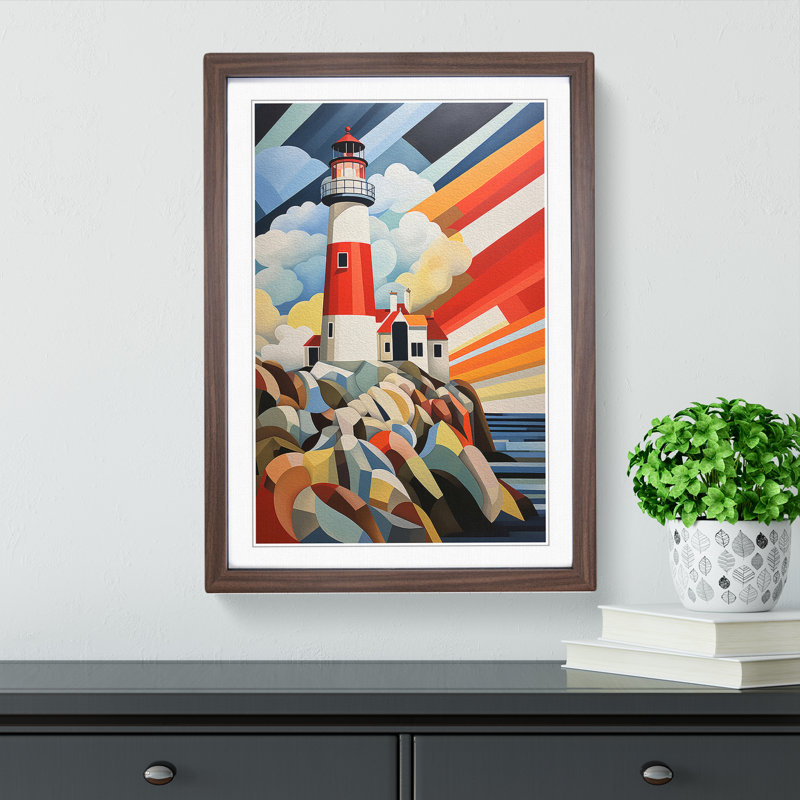 Lighthouse Constructivism - Single Picture Frame Print on Wood, 64cm H x 46cm W x 2cm D, Walnut