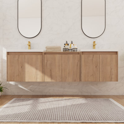 Double meuble-lavabo mural 72 po avec lavabo en résine, meuble-lavabo flottant avec 6 portes et 1 tablette réglable