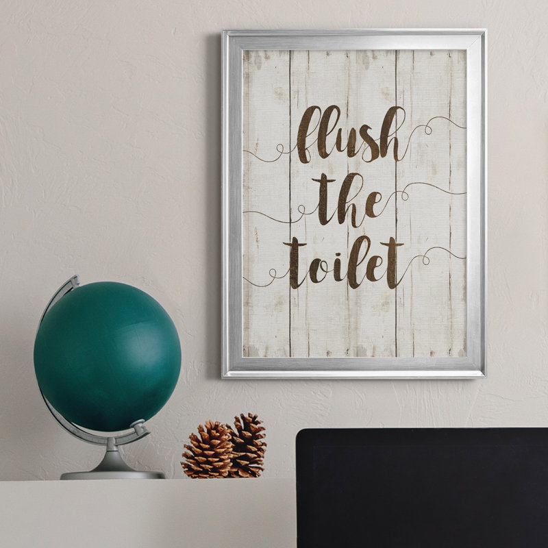 «Flush The toilettes», art textuel sur toile, H 22,5 po x l 30,5 po x P 1,5 po, Argent