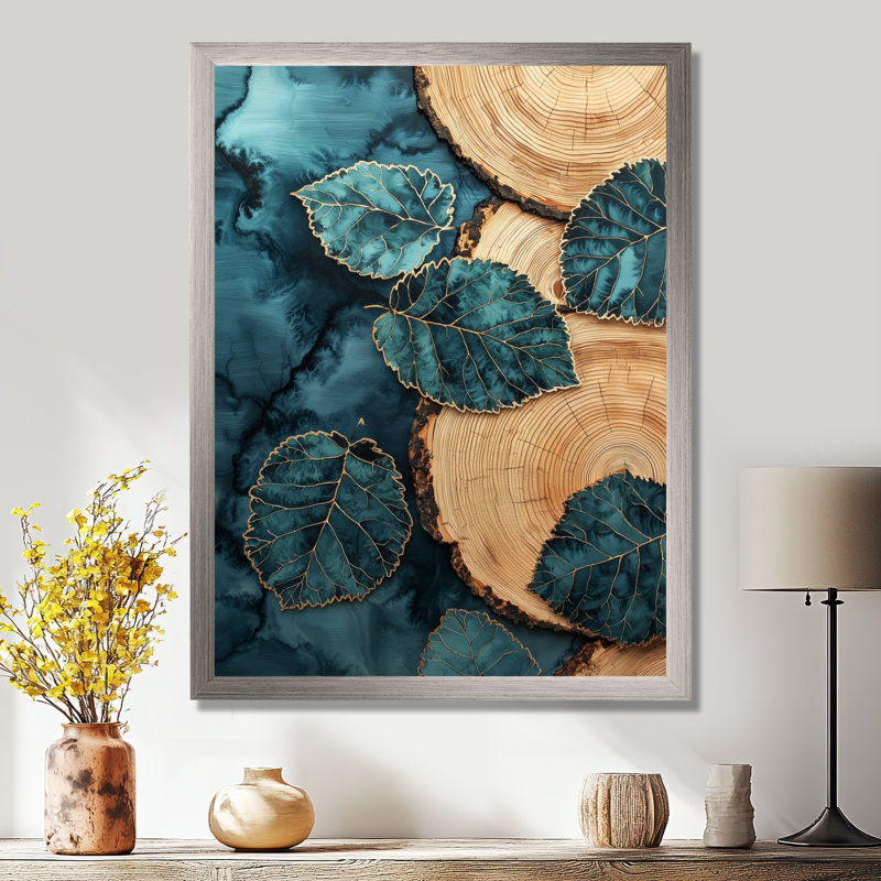 Agate, rivière des feuilles, glissade sur bois III - décoration murale florale, H 32 po x l 24 po, Argent argent