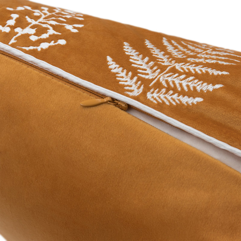 Embroidered Velvet Pillow Cover, Yellow