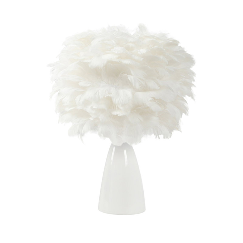 14"H Goose Feather Ceramic Table Lamp, White