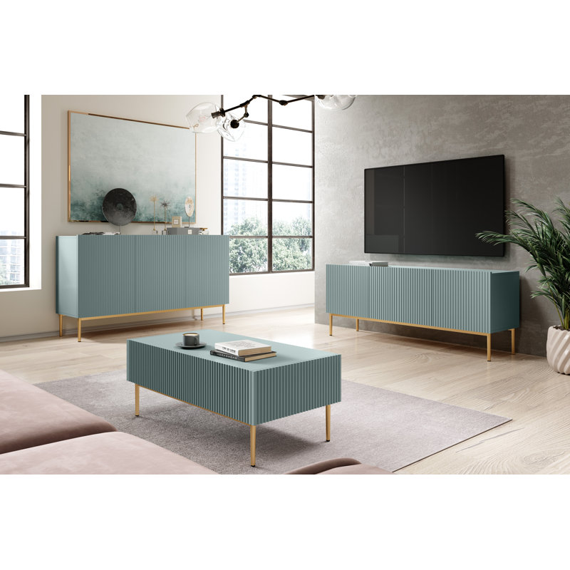 Alivya Unfinished TV Stand for TVs up to 55", Green/Gold