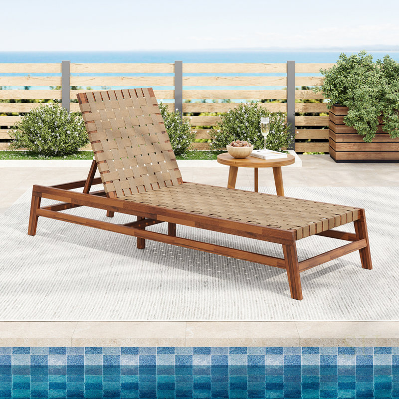 Durable Acacia Wood Outdoor Rope Chaise Lounge, Adjustable Patio Chairs For Ultimate Relaxation And Style, Light Brown
