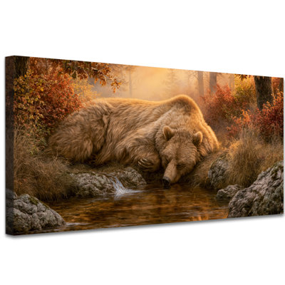 Chute d'automne, art mural sur toile, ours rustique, peinture, œuvre d'art de la ferme pour un mur de salon de chambre à coucher (20 po x 40 po)
