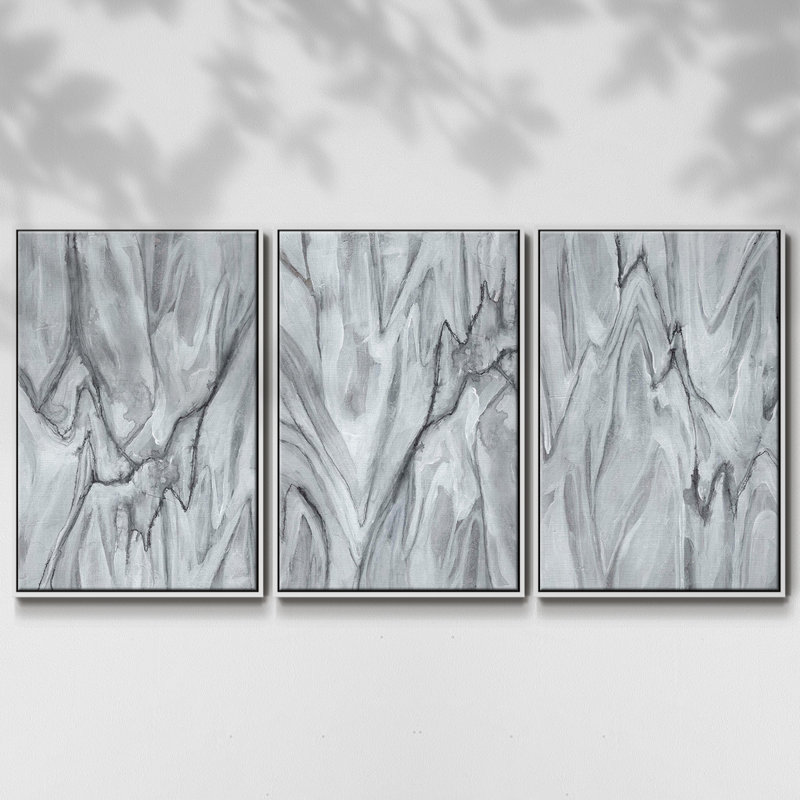 Marbré blanc I, ensemble de 3 toiles encadrées sur toile, Blanc, H 36 po x l 72 po