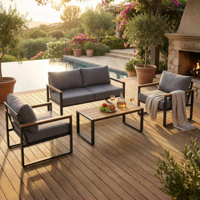4-Piece Steel Outdoor Patio Conversation Set, 4-Person Patio Furniture Set with Coffee Table for Backyard