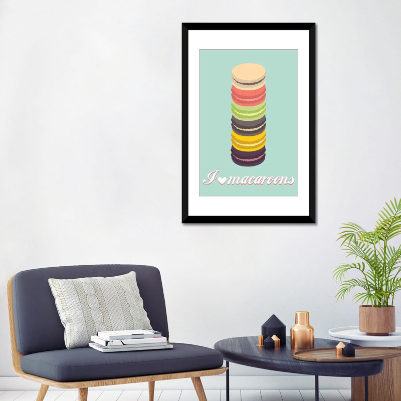 «Macaroons», impression sur toile tendue, H 32 po x l 24 po x P 1 po, Papier d'art encadré noir, Blanc