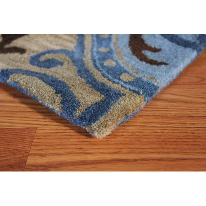 Tapis décoratif bleu Touffeté à la main à motif cachemire Aditya, Rectangle 4 pi x 6 pi