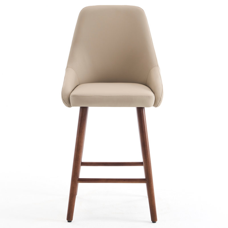 Upholstered Bar Stool with Wooden Legs Modern Counter Stool with Back & Footrest Comfortable Kitchen Island Stool for Home Bar