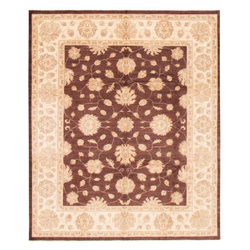 Tapis brun foncé en laine noué à la main de conception unique 8 pi x 9 pi 7 po Chobi Finest