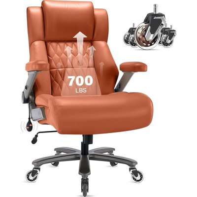 Grande et haute chaise de bureau de 700 lb avec support lombaire réglable, bras à bascule 3D, base en métal robuste et roues, doré