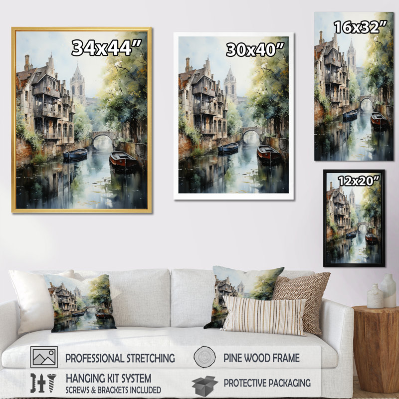 «Allemagne Canal Serenity I - Cityscapes», reproduction sur toile, H 32 po x l 24 po x P 1 po, Toile tendue