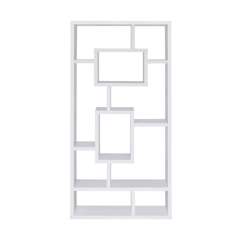 10-Shelf Rectangular Bookcase in White, White
