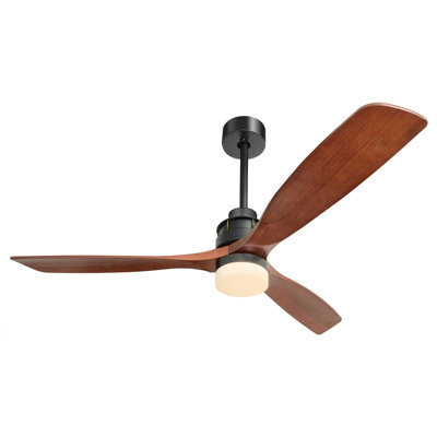 Ventilateur de plafond à moteur à courant continu de 60 pouces à 3 pales en bois massif pour décorer le salon avec lumière