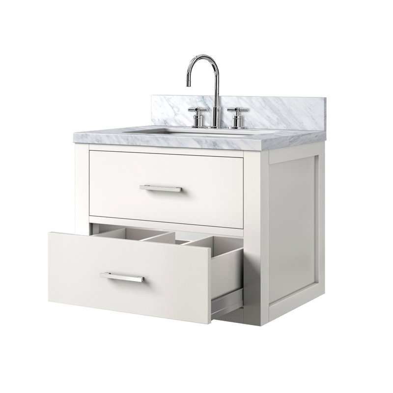 Meuble-lavabo simple 24 po X P 18 po D, dessus en acrylique et robinet, Blanc, Nickel brossé, 24"