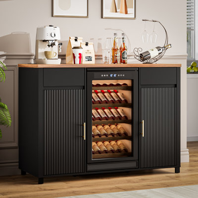 53.2"W Large Coffee Bar Cabinet With Fridge Space(fridge Not Included),  Liquor Cabinets With Drawer & Storage,   Buffet Sideboard Table For Home, Fluted Modern Design