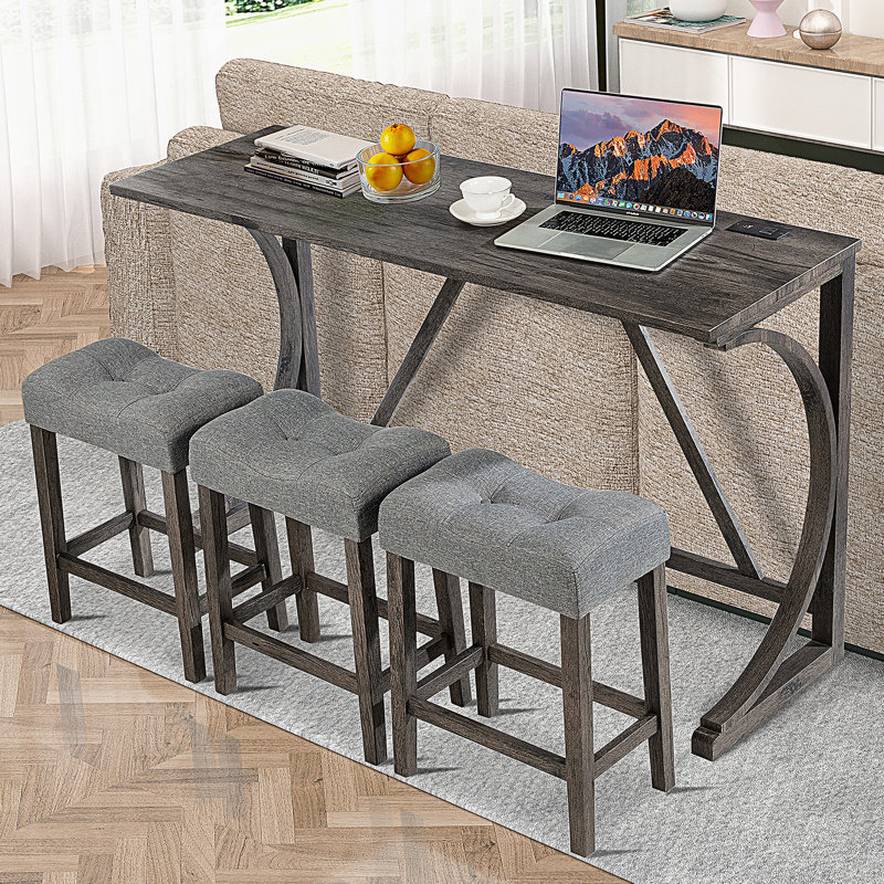 Ensemble de table de salle à manger 4 pièces, Gris foncé, Gris foncé