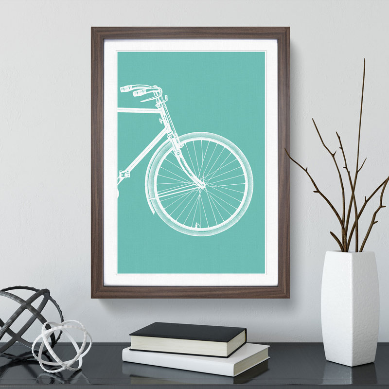 Bicycle No.2 Teal - Picture Frame Graphic Art, Walnut, 65cm H x 48cm W x 2cm D