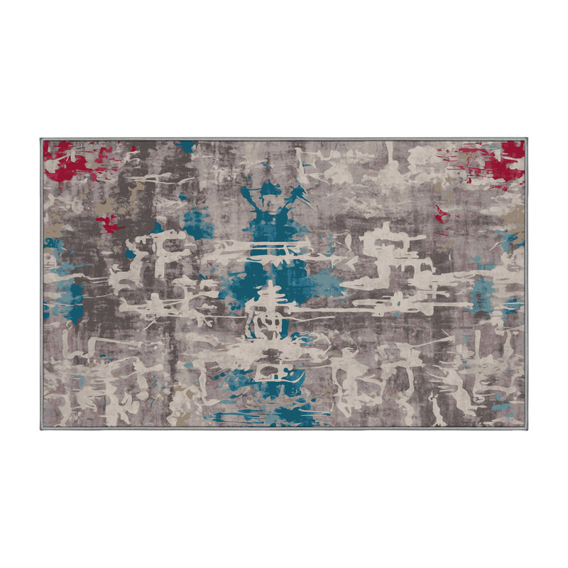 Machine Washable Gray Area Rug, Rectangle 4' x  6'