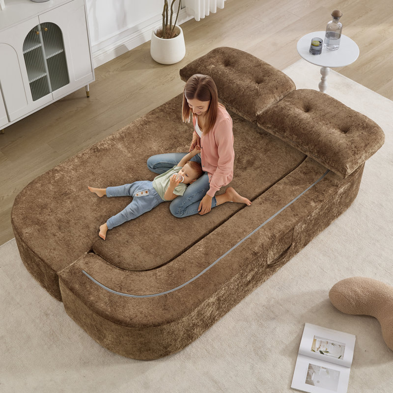 Boneless 78.7" Convertible Folding Sofa Bed Full Size, Comfy Boneless Loveseat Fold Out Couch With Pillows & Armrest, Camel