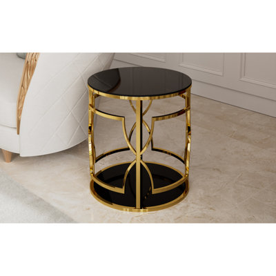 Glam Gold End Tables With Storage, 19.7 In Glass Metal Modern Home