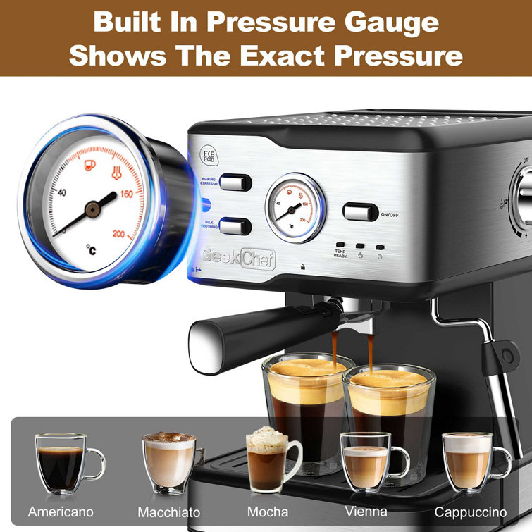 One Semi-automatic Household Espresso Machine With Steam Milk Frother, Imd  Touch Panel, Visual Pressure Gauge And Electronic Temperature Control