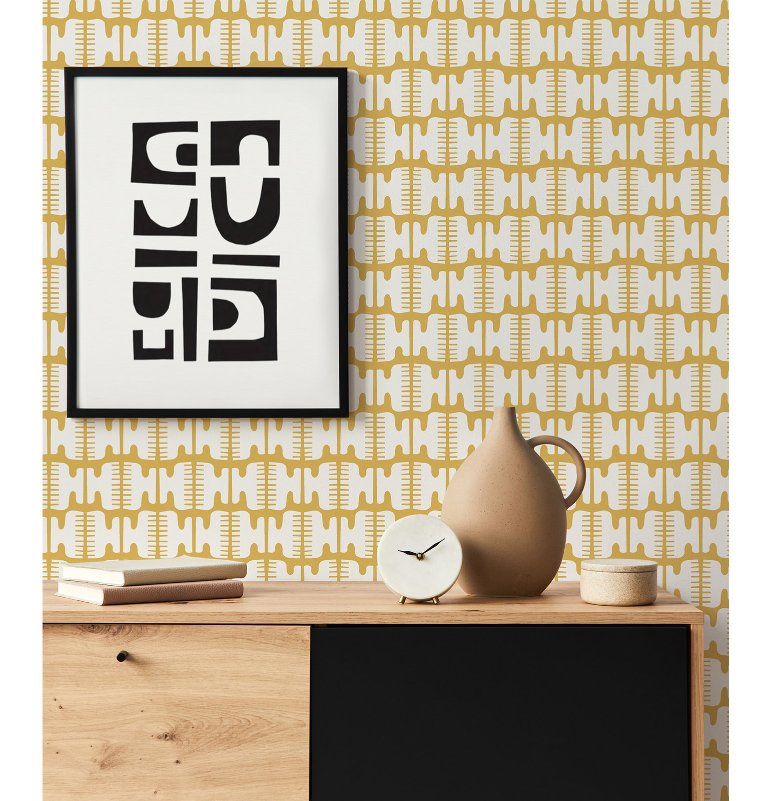 Elliott Mid-Century Peel & Stick Geometric Wallpaper, Yellow/White