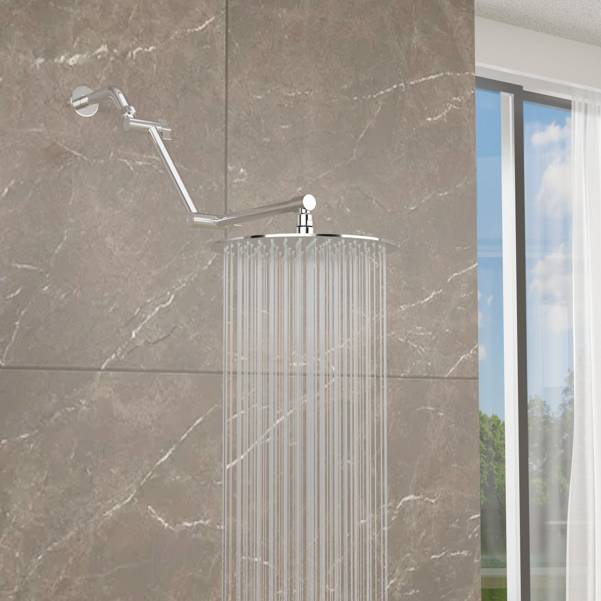 Logmey 16 Inch Shower Head Extension Arm Adjustable Shower Arm