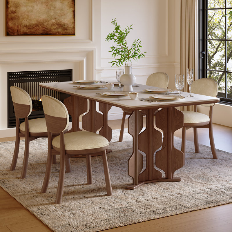 71" Dining Table with Sintered Stone Tabletop,Solid Ash Wood Pedestal for 6