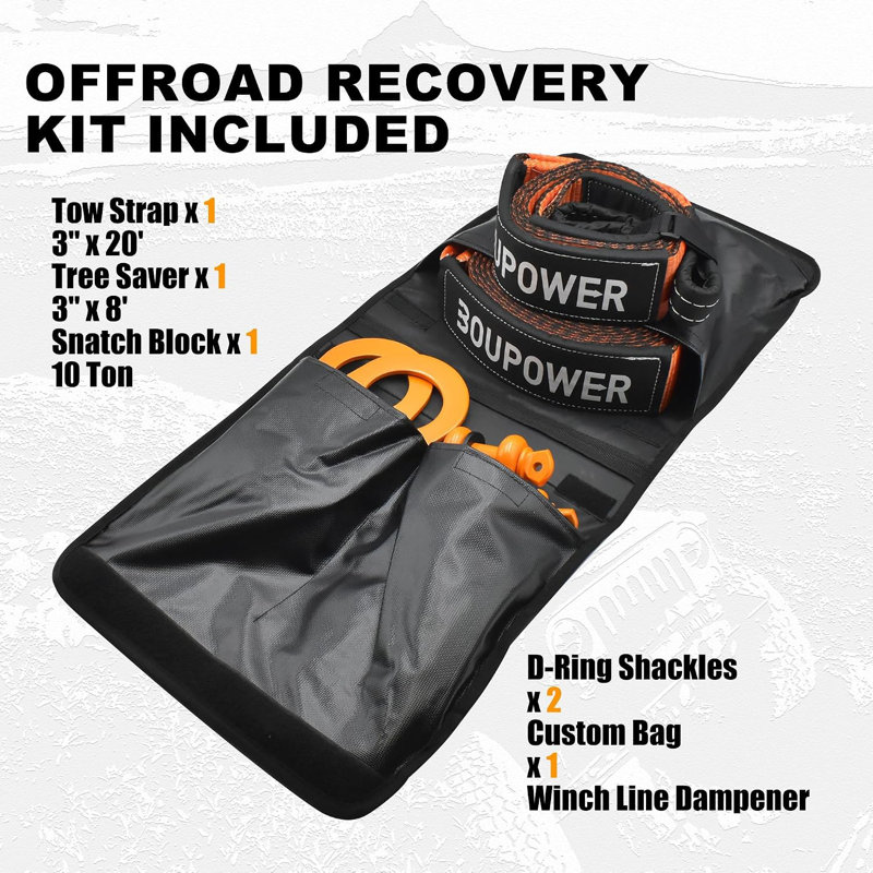 10 Ton Off Road Recovery Kit with Snatch Block Orange, orange