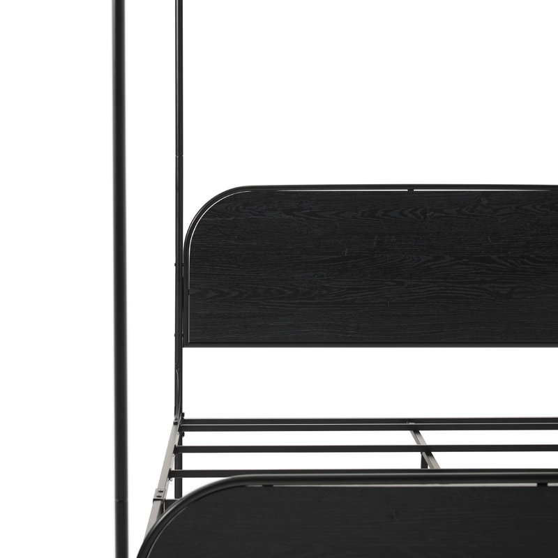 Black Queen Metal Canopy Bed with Wood Headboard