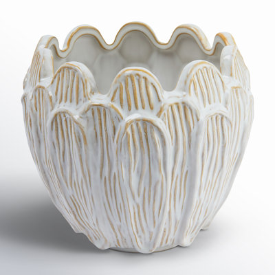 Cili Debossed Stoneware Flower Shaped Planter in Reactive Glaze