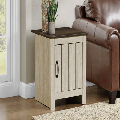22" H Beige And Dark Oak Laminate Contemporary Side End Table