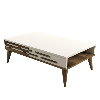 Modern Coffee Table, Walnut & Cream, 41.3 x 23.6 x 13.6 inches | 100% Melamine Coated Particle Board, Thickness: 0.7 inches | Stylish & Functional Design, Perfect for Living Rooms, Easy to Clean, Durable Finish